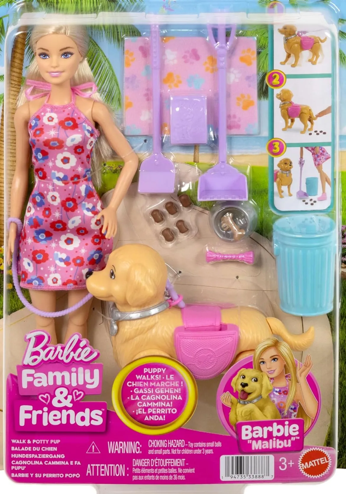 Barbie "Malibu" Walk & Potty Pup Barbie Nukke ja Koira Leikkisetti