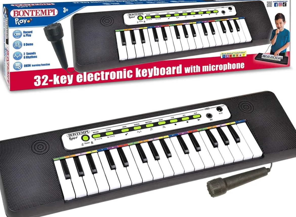 Bontempi Lasten Piano/Kosketinsoitin Mikrofonilla 32 Kosketinta