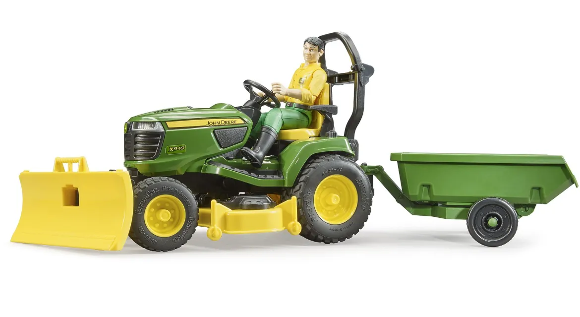 Bruder 62104 John Deere -Ajoleikkuri Peräkärryllä ja Hahmolla 1:16