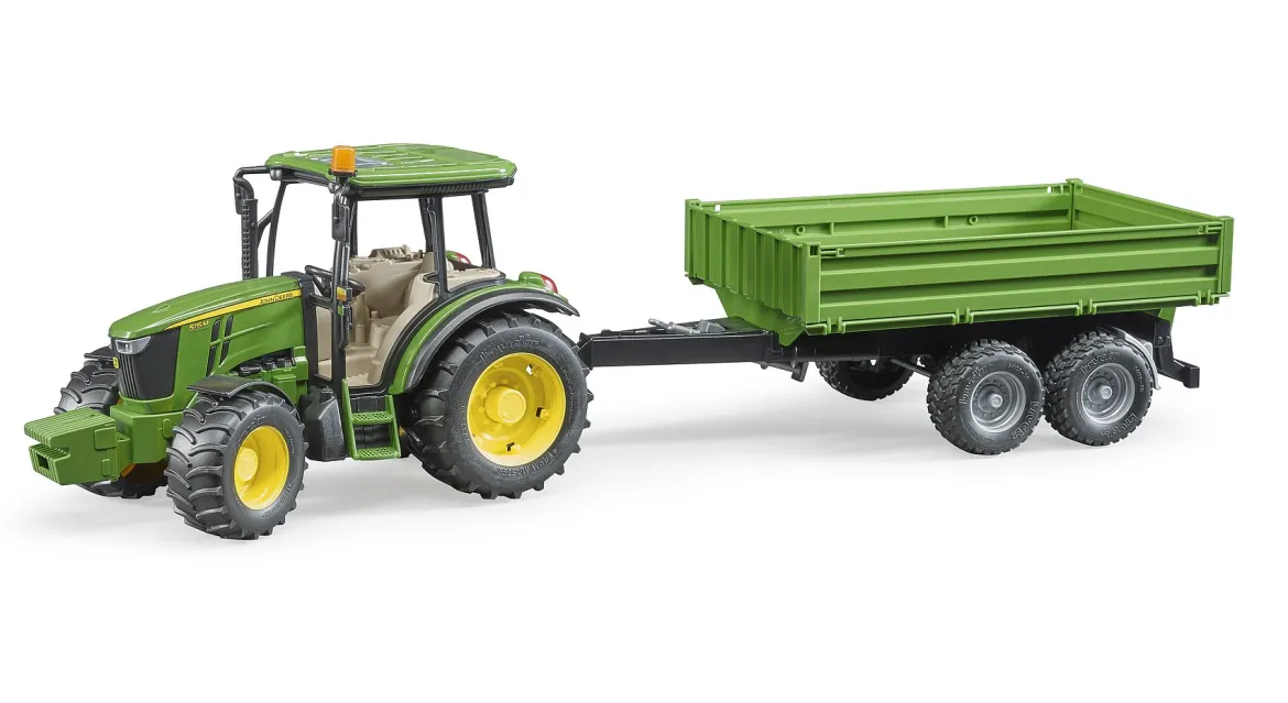 Bruder John Deere 5115M Traktori ja Peräkärry 1:16