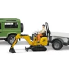 Bruder Land Rover Defender + JCB minikaivuri 1:16