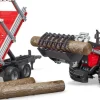 Bruder Massey Ferguson Traktori Etukuormaajalla sekä Tukkikärry 1:16
