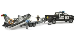 Bruder RAM 2500 Poliisiauto, 2 Hahmoa, Vene ja Traileri 1:16