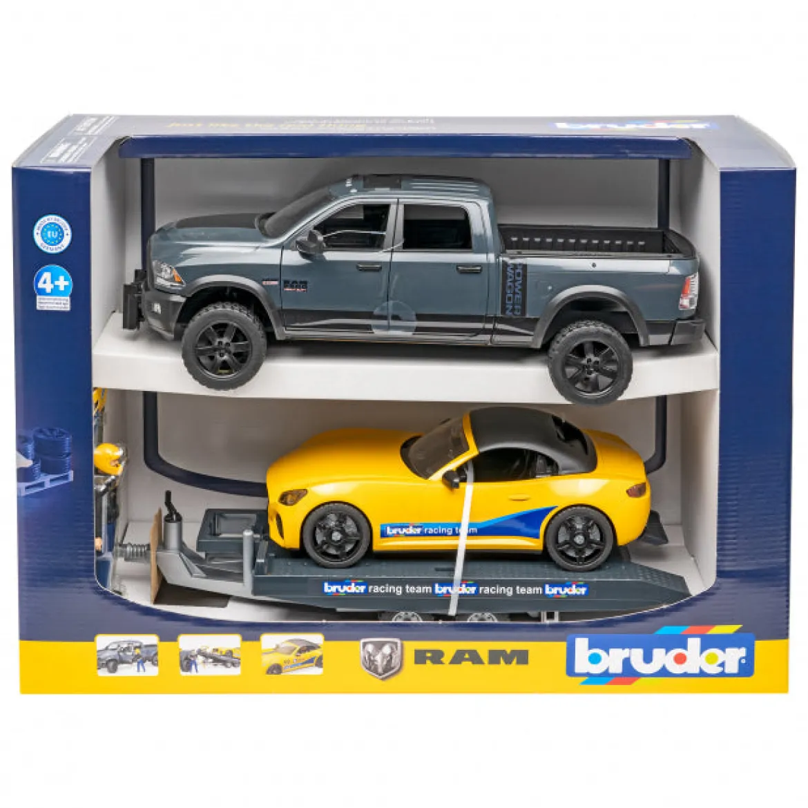 Bruder RAM 2500 Power Wagon ja Bruder Roadster Racing team ajoneuvo 1:16