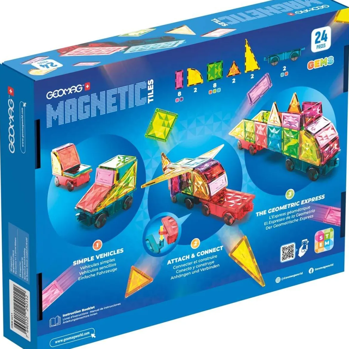 Geomag Magnetic Tiles Gems Vehicles/Kulkuneuvot Magneettinen Rakennussarja 24 Palaa
