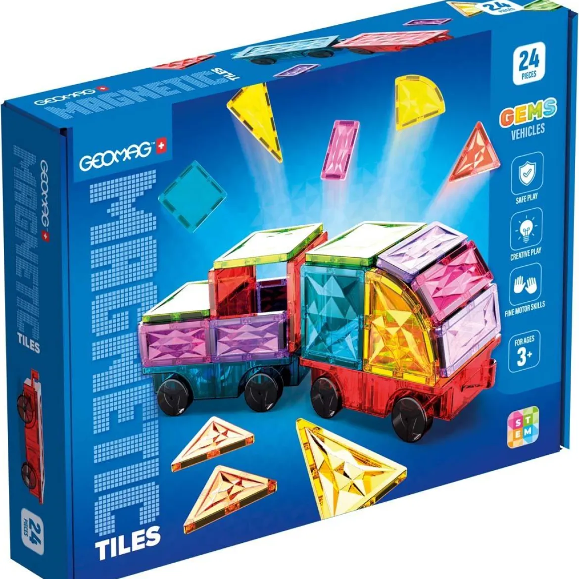Geomag Magnetic Tiles Gems Vehicles/Kulkuneuvot Magneettinen Rakennussarja 24 Palaa