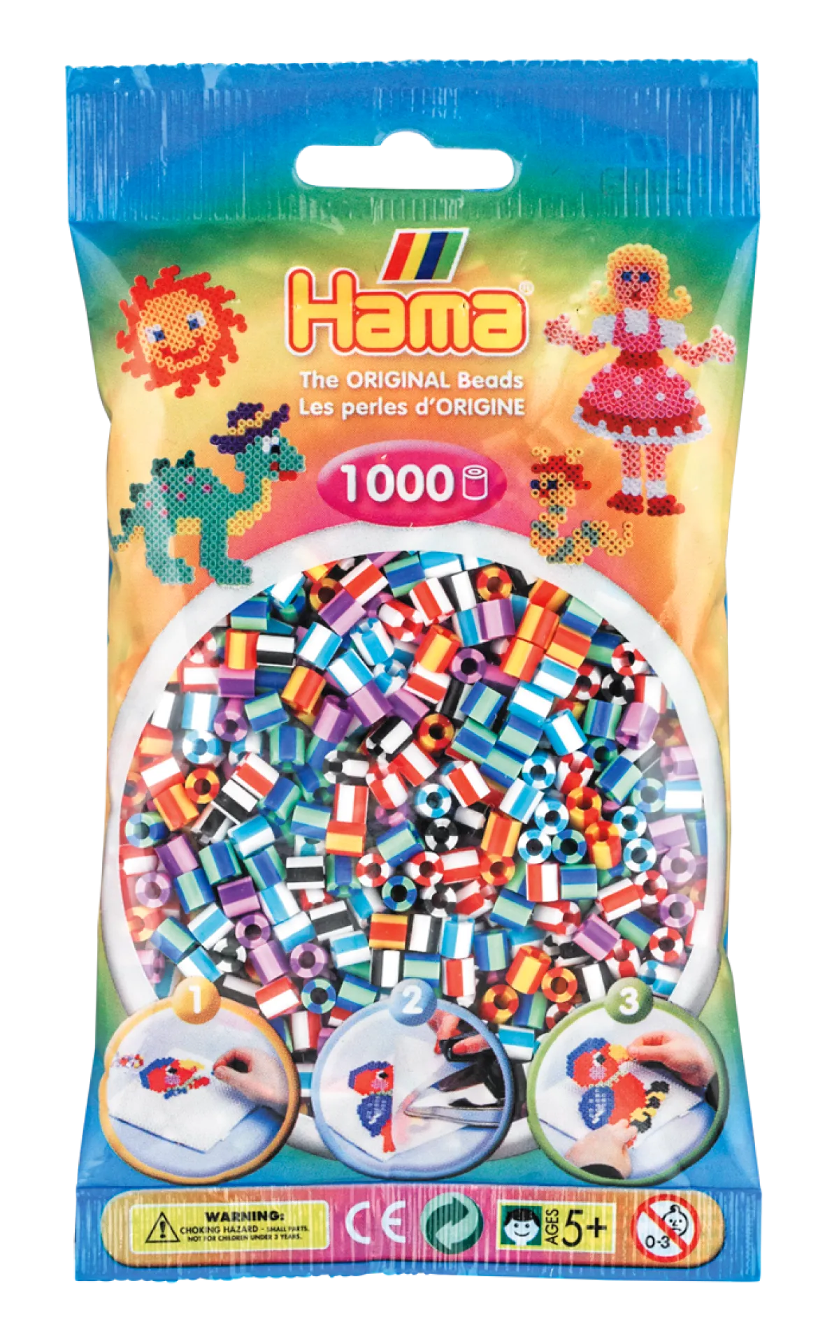 Hama Helmet Midi 1000 kpl Valkoraita mix, 5 väriyhdistelmää 207-90