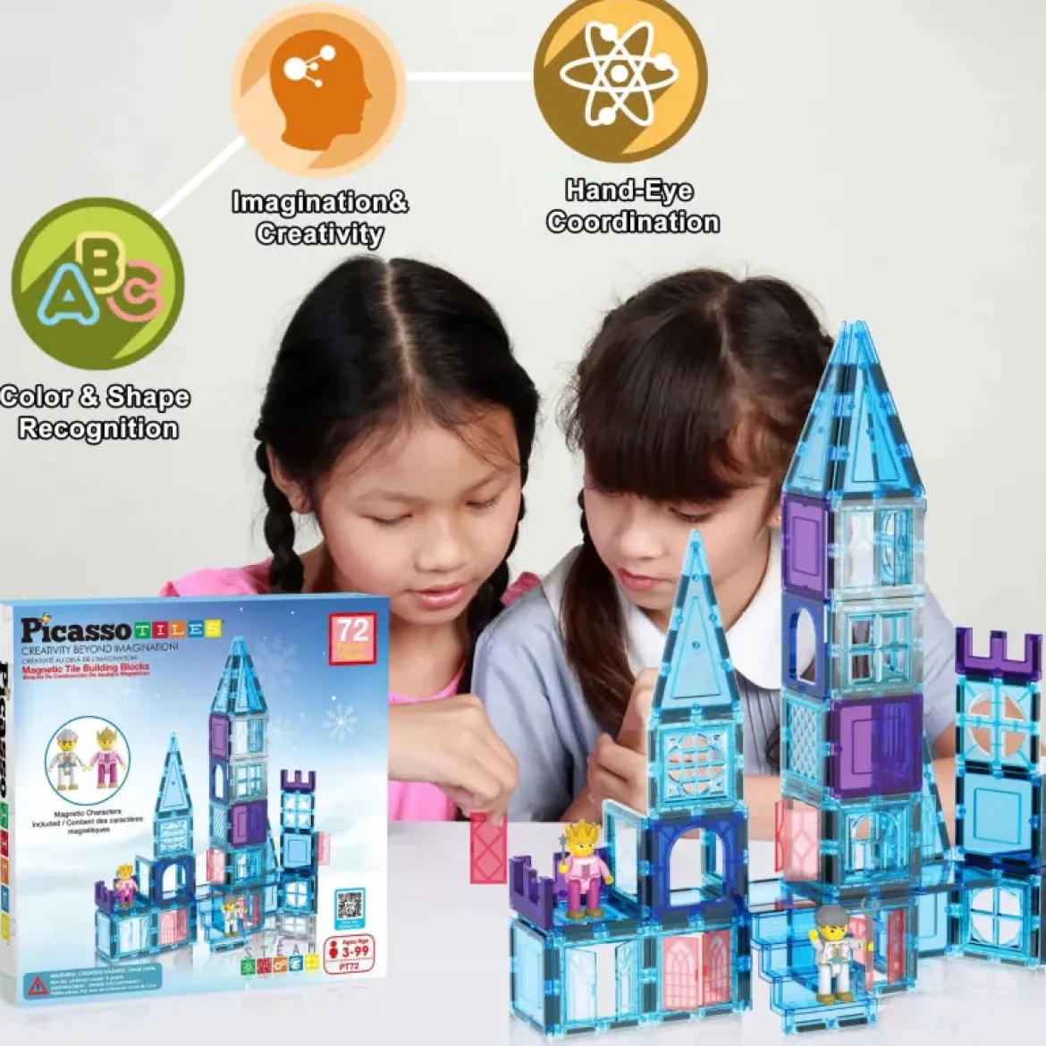 PicassoTiles Magneettinen 3D Rakennussarja Jäälinna 72 Osaa