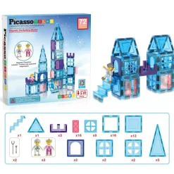 PicassoTiles Magneettinen 3D Rakennussarja Jäälinna 72 Osaa