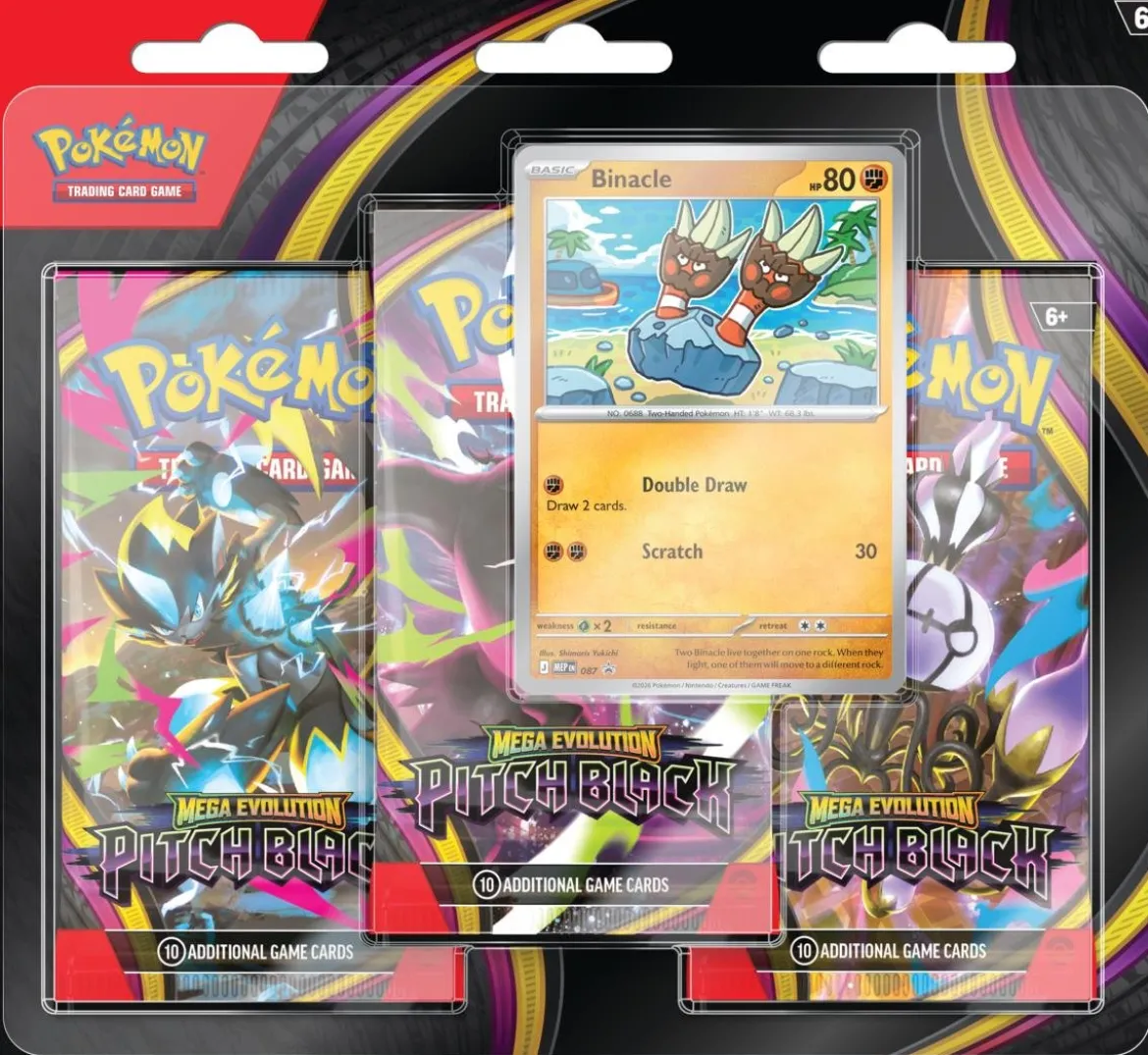 Pokemon Mega Evolution Pitch Black Blister Booster Pack x3 ja Erikoiskortti