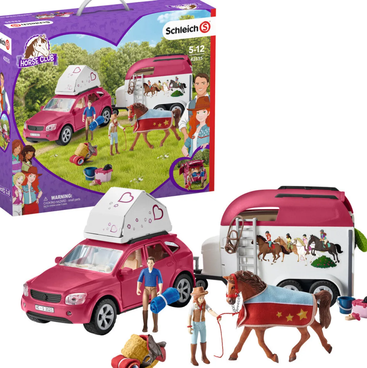 Schleich 42535 Seikkailu Autolla ja Hevoskuljetusvaunulla